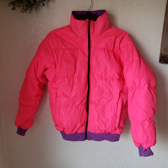 Columbia Jackets & Blazers - VINTAGE COLUMBIA WOMEN'S PINK PURPLE NYLON REVERSIBLE PUFFER COAT SIZE L